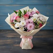 Букет цветов из:  Хризантемы, Альстромерии и Розы в Бердске