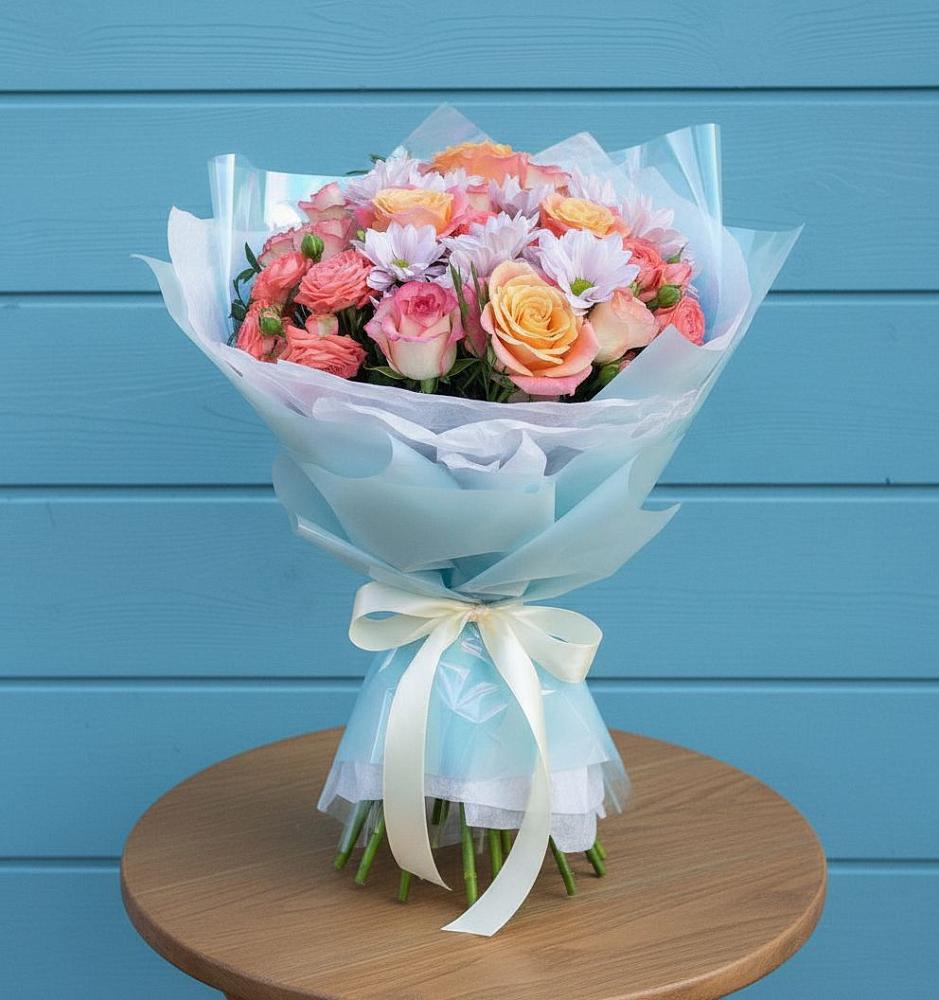 Букет цветов из: Хризантемы и Розы в Бердске